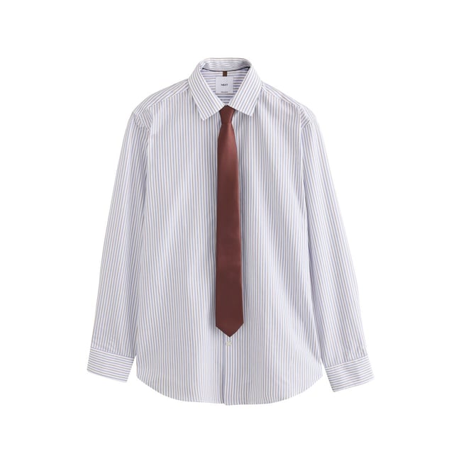 Chemise habillée à rayures avec cravate blanc/bleu/brun <span itemprop=