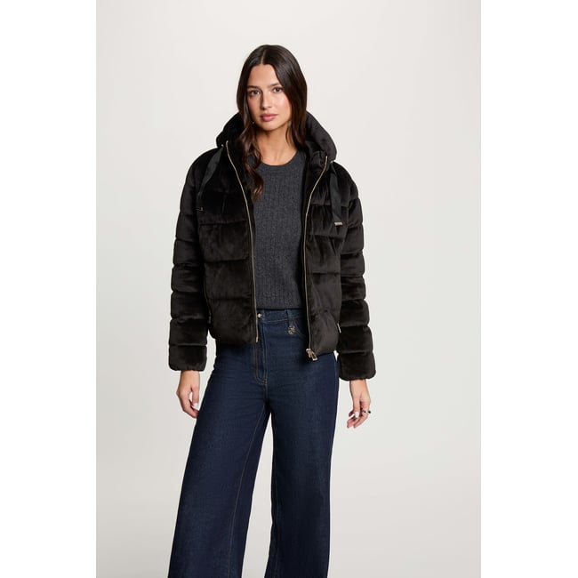 Doudoune courte velours noir <span itemprop=