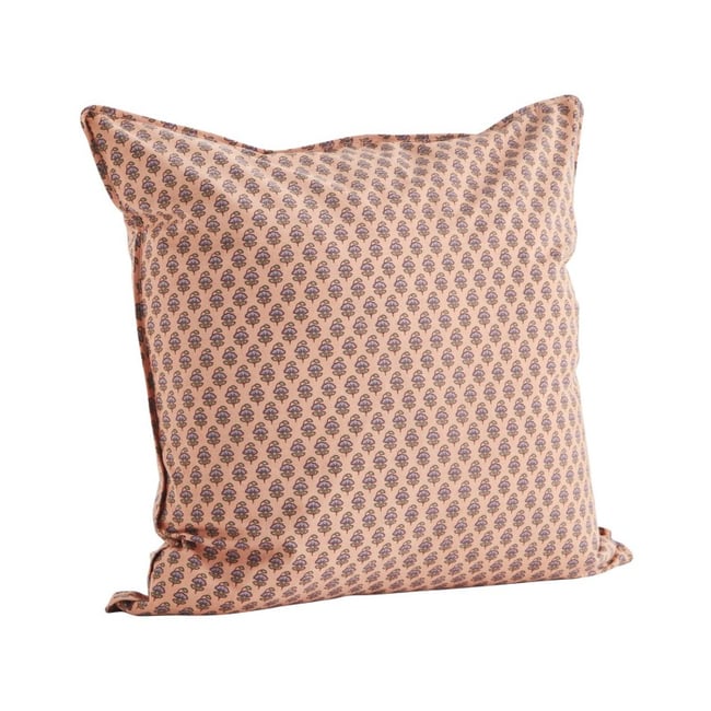 Housse coussin coton imprimé rose corail <span itemprop=