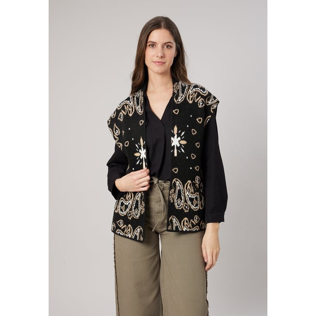 Gilet ample sans manches femme maille jacquard esprit bandana MIRELLA - DEELUXE