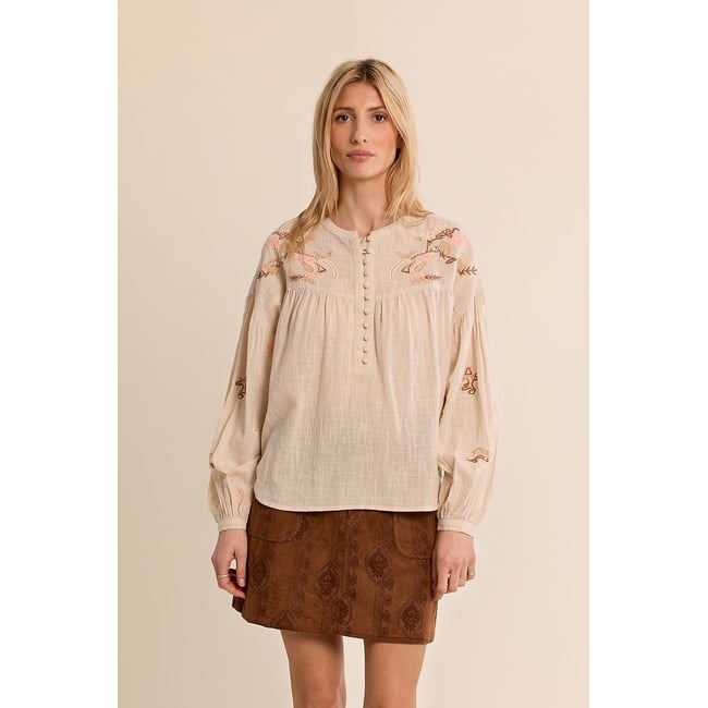 Blouse avec détails broderies beige <span itemprop=