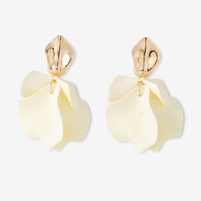 Boucles d'oreilles pendantes pétales ivoires v002227 <span itemprop=