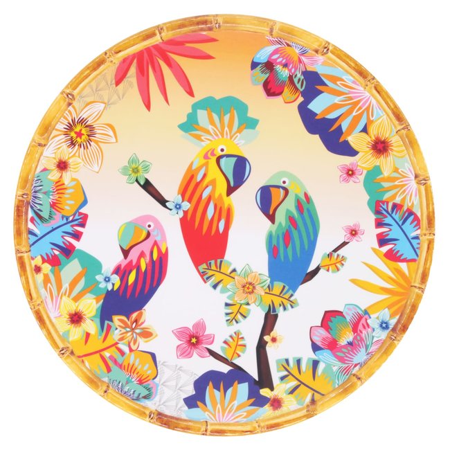 Grande assiette mélamine Perroquets de Bahia 28 cm - LES JARDINS DE LA COMTESSE