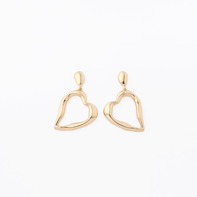 Boucles d'oreilles pendantes cœur irrégulier - Collection Recyclée doré <span itemprop=