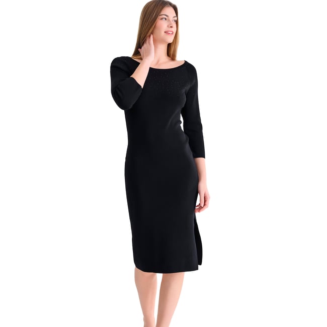 Robe midi manches trois-quarts COCKTAIL noir <span itemprop=