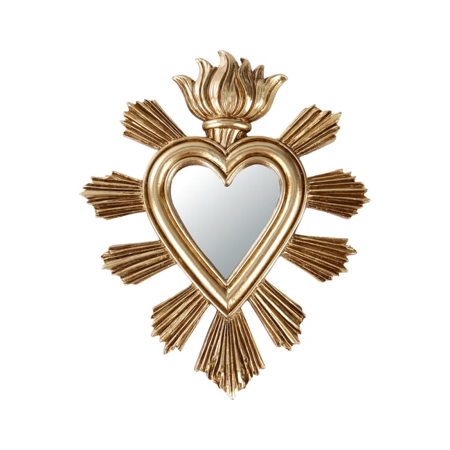 Déco murale ex-voto coeur miroir 13.4x16.2cm Couleur or <span itemprop=