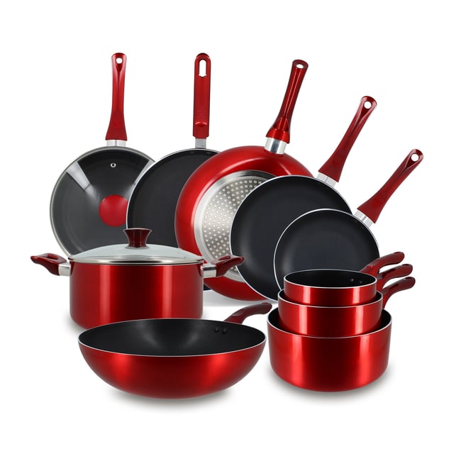 Batterie de cuisine 12 pièces en aluminium, CERISE rouge <span itemprop=