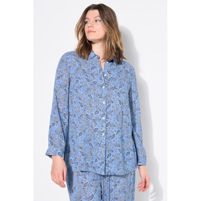 Chemisier imprimé cachemire, coupe Boxy bleu azur <span itemprop=