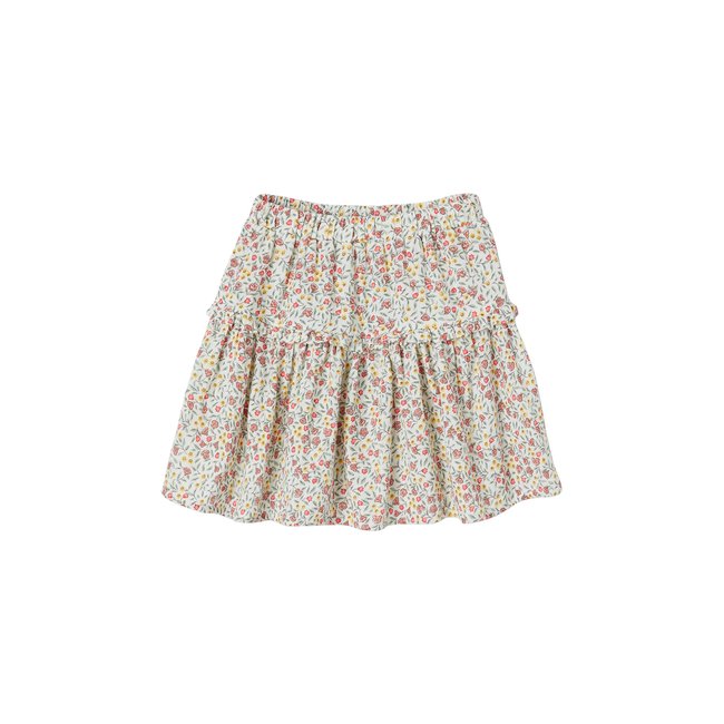 Jupe à fleurs en gaze de coton écru <span itemprop=