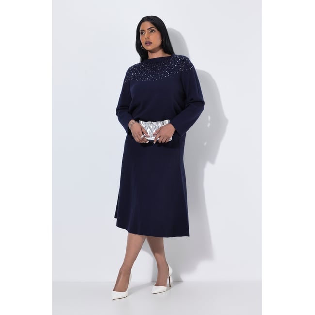 Jupe midi en maille Milano marine foncé <span itemprop=