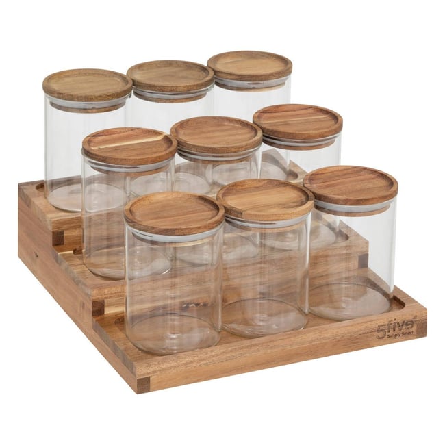 Présentoir à épices 9 bocaux en acacia HARMONY marron <span itemprop=