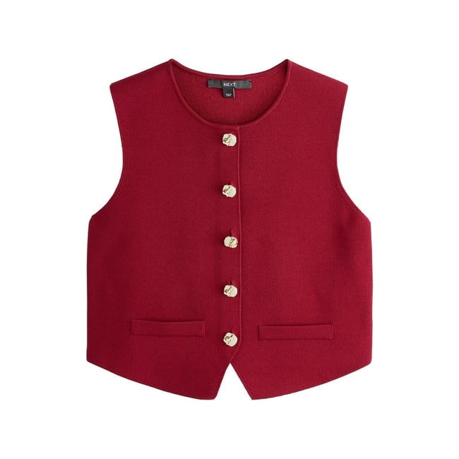 Gilet de costume habillé boutonné devant rouge cerise <span itemprop=