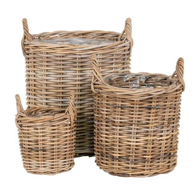 Cache-pot en rotin tressé avec anses (lot de 3) Couleur beige <span itemprop=