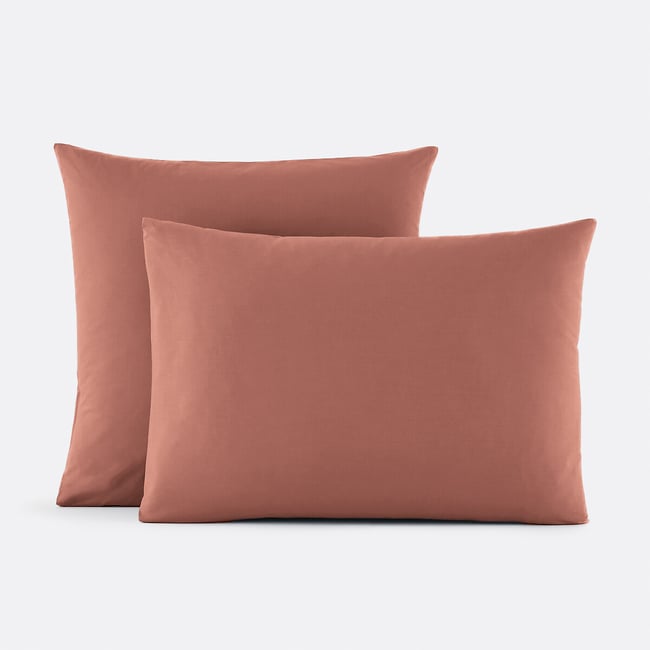 Taie d'oreiller unie en percale de coton, 80 fils, Scenario argile rose <span itemprop=