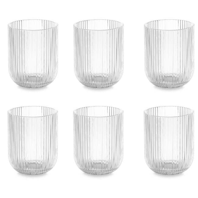 Set de 6 gobelets à eau en verre strié 27cl Couleur transparent <span itemprop=