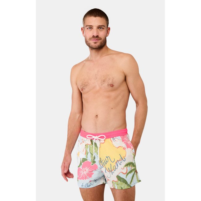 Short de bain en polyester recyclé Arthur Island multicolore <span itemprop=