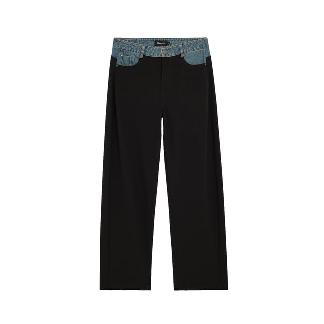 Pantalon droit 100 % coton noir <span itemprop=