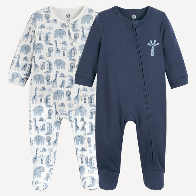 Lote de 2 pijamas de jersey de 1 peça com fecho de correr sortido <span itemprop=
