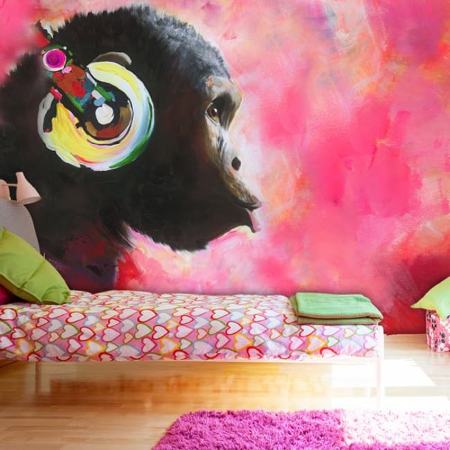 Papier peint intissé panoramique Animaux Music World Couleur rose <span itemprop=