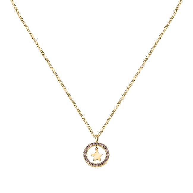 Collier en acier, Pierre précieuse FRIENDSHIP violet <span itemprop=