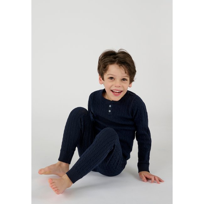 Pull Thermolactyl, maille torsadée bleu marine <span itemprop=
