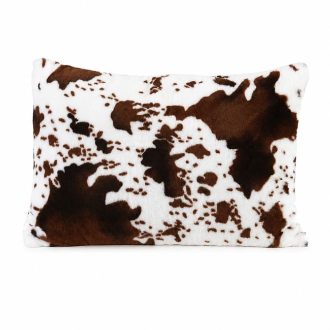Coussin garni à motif peau de vache et dos en velours - QABANE marron foncé <span itemprop=