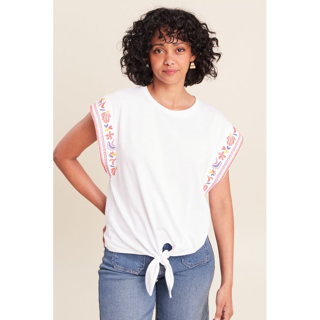 T-shirt broderie bas resserré blanc <span itemprop=