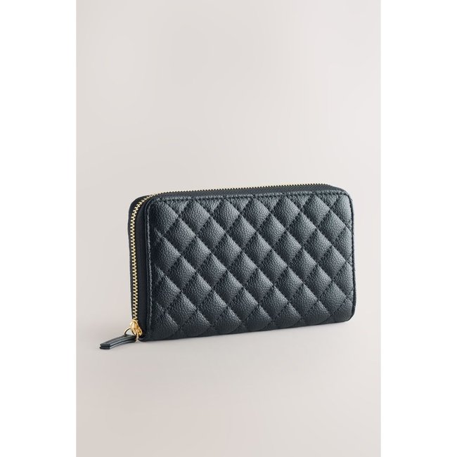 Grand porte-monnaie matelassé noir <span itemprop=