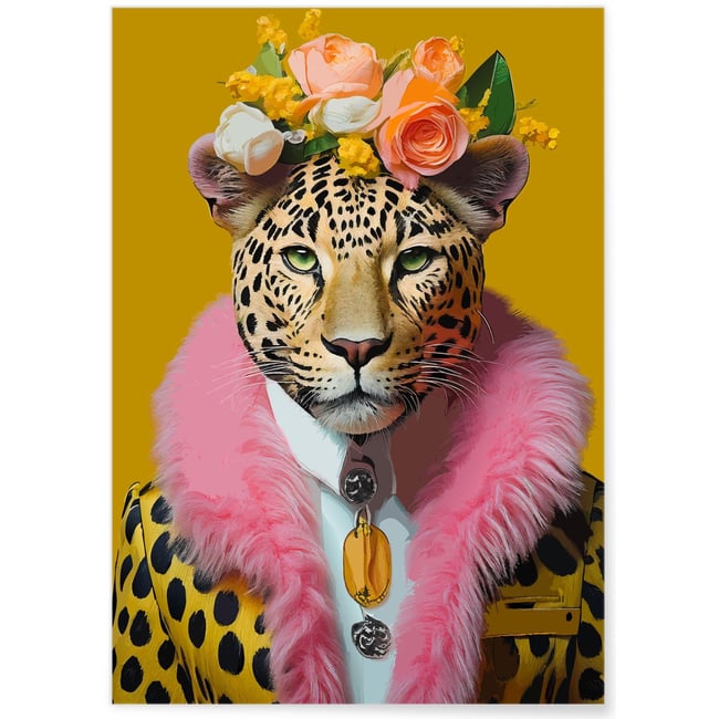 Affiche Léopard chic fleuri Couleur blanc <span itemprop=
