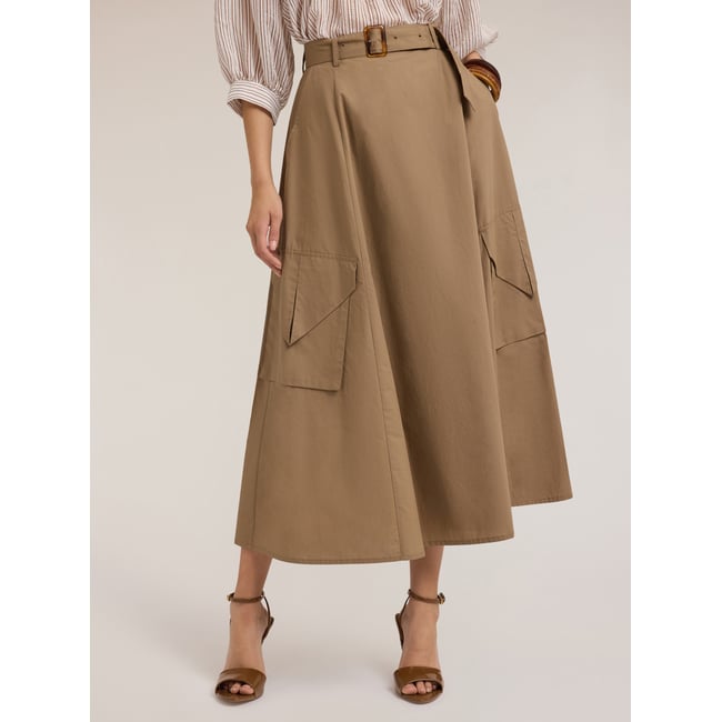 Jupe cargo en popeline de coton marron <span itemprop=