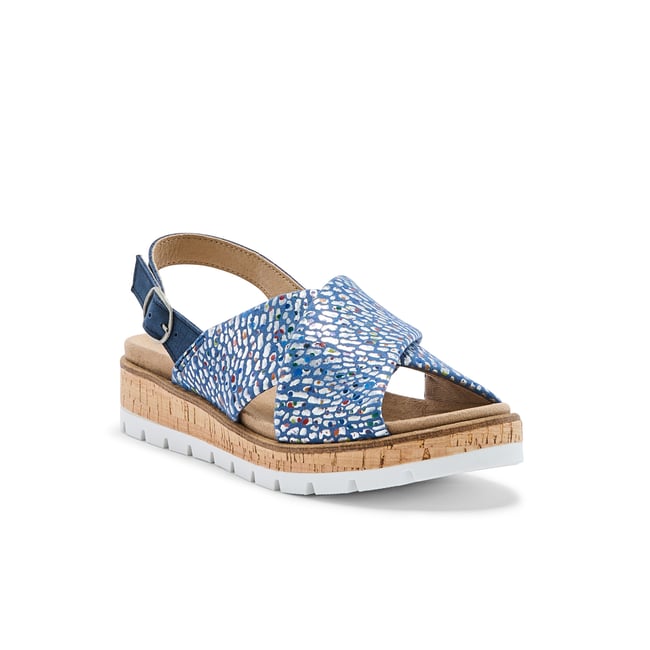 Sandales extensibles doublure cuir bleu <span itemprop=