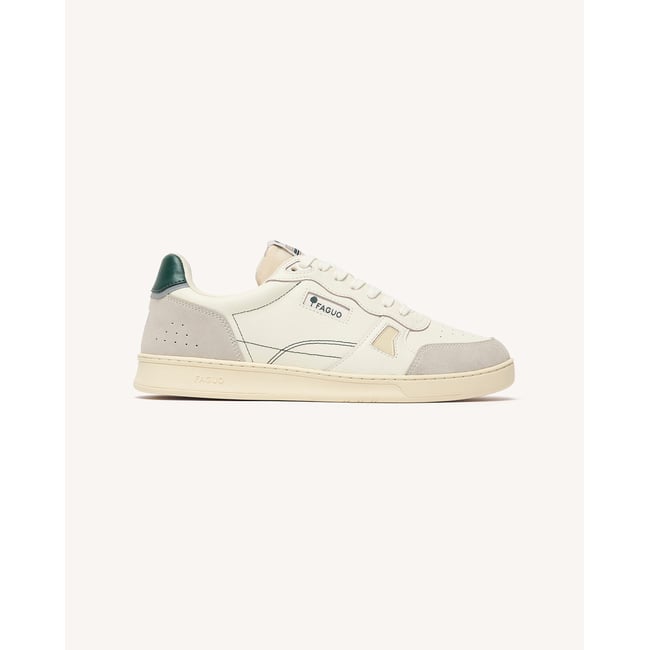 Baskets basses en cuir blanc et vert <span itemprop=