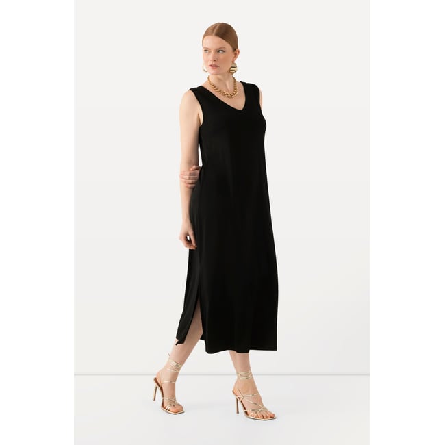 Robe midi sans manches noir <span itemprop=