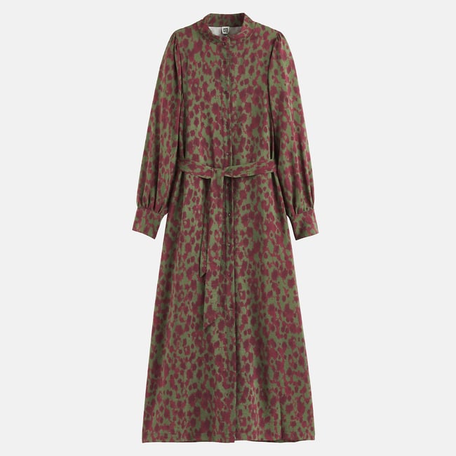 Robe longue imprimé graphique à manches longues imprimé prune <span itemprop=
