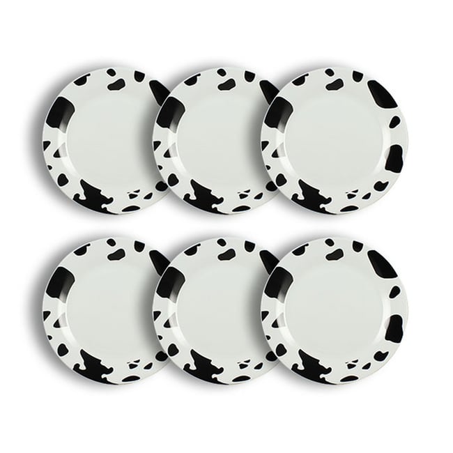 Lot de 6 assiettes plates 26.5cm en porcelaine, VACHE Couleur blanc-noir <span itemprop=