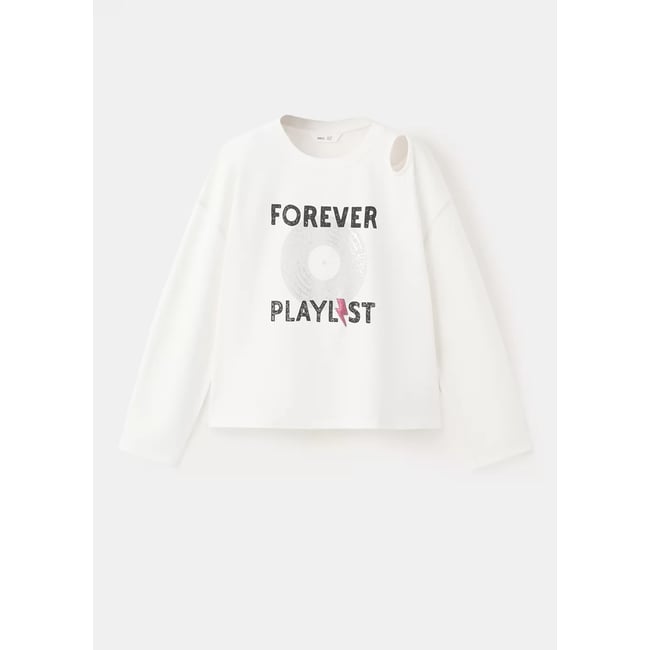 T-shirt imprimé avec détail d’ouverture blanc cassé <span itemprop=