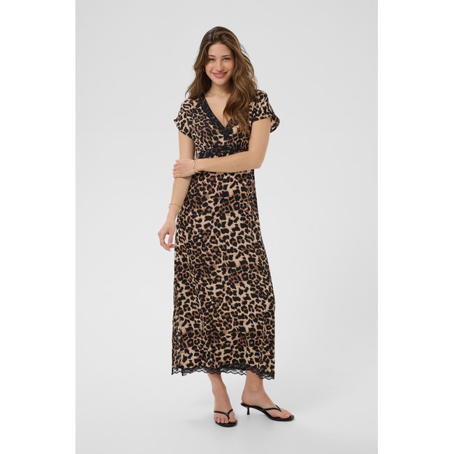 Robe feminine beige animalier classic leopard <span itemprop=