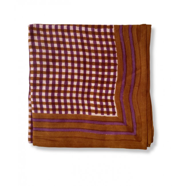 Grand Foulard en coton imprimé TARA orange camel <span itemprop=