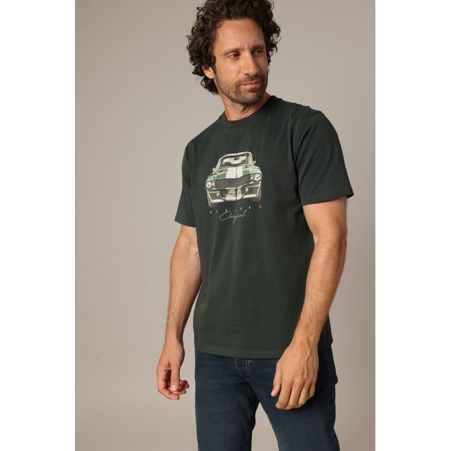 T-shirt en coton avec imprimé voiture rétro sur le devant, coupe droite et col rond. FASTCAR emerald <span itemprop=