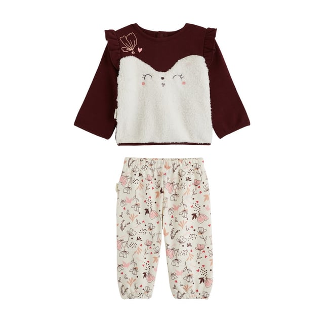 Ensemble bébé sweat et pantalon en molleton Aimée bordeaux <span itemprop=