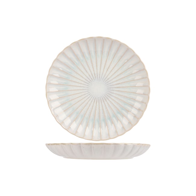 Lot de 4 assiettes plates en grès, ASTERA Couleur blanc bleu <span itemprop=