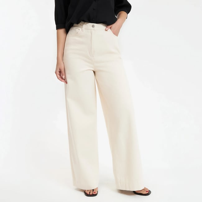 Pantalon large taille haute en twill de coton - LA REDOUTE COLLECTIONS