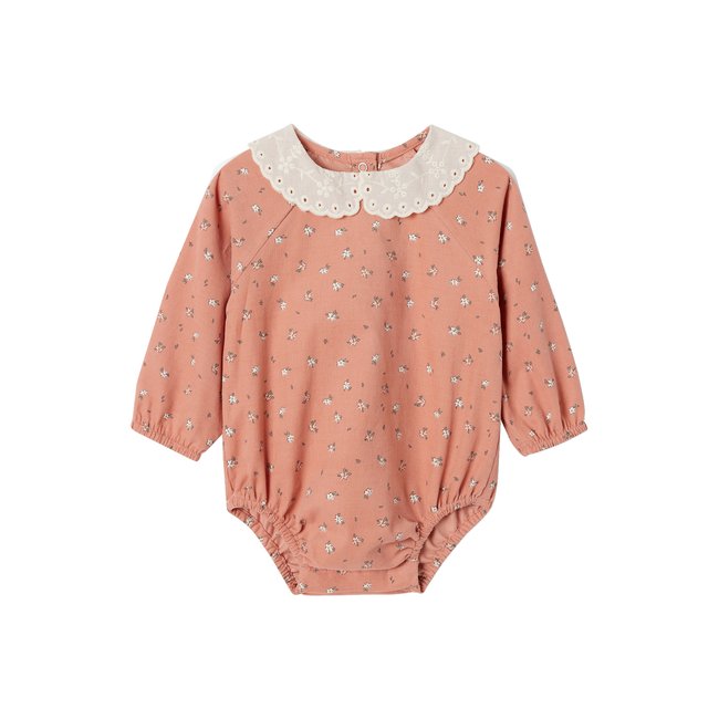 Barboteuse en velours imprimé fleurs col en broderie anglaise ATELIER rose <span itemprop=