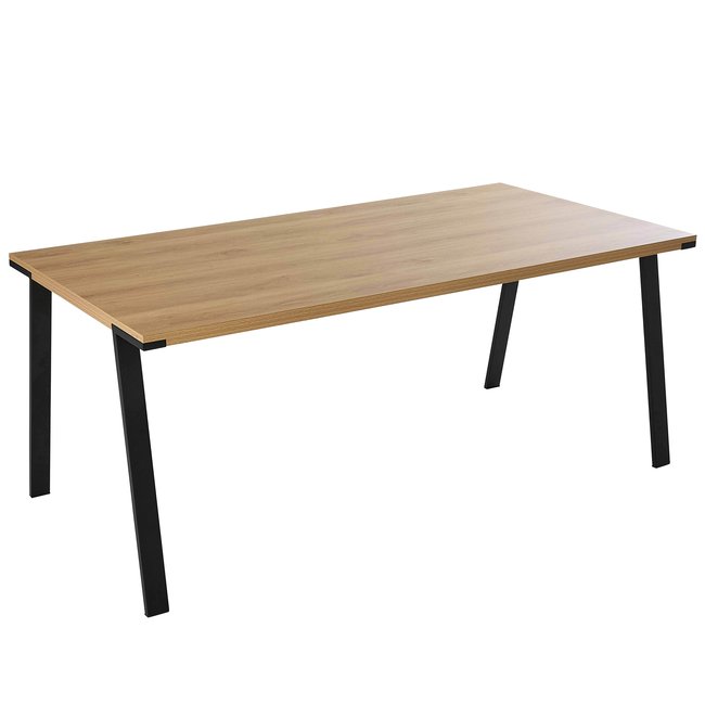 Table à manger rectangulaire enMDF décor mélaminé et acier 180 cm, LISE Couleur bois <span itemprop=