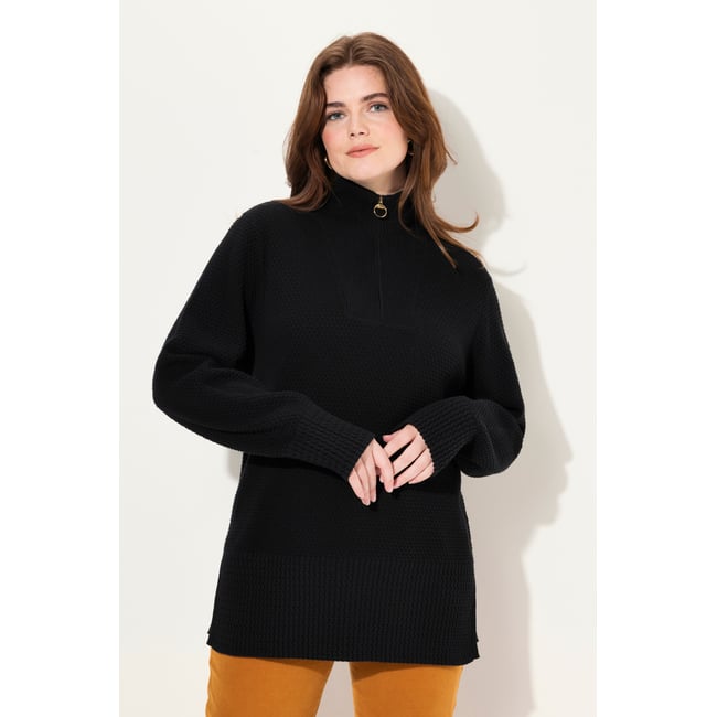 Pull camionneur en maille, col montant noir <span itemprop=