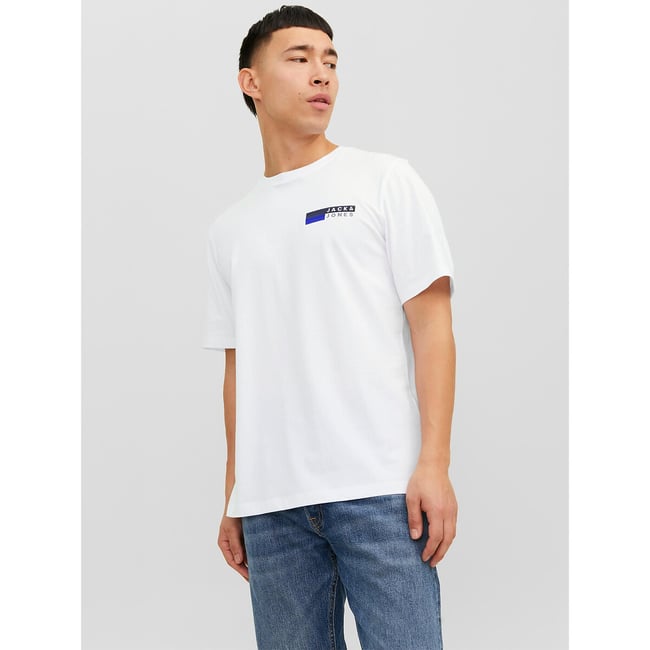 T-shirt col rond jjecorp logo blanc <span itemprop=