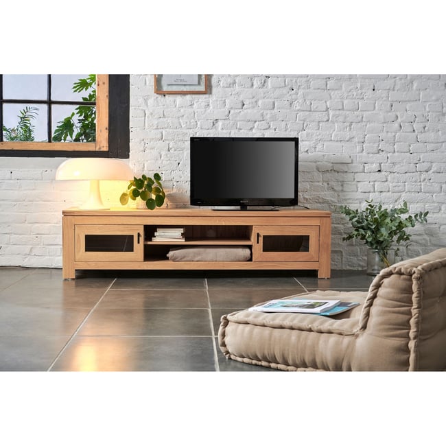 Meuble TV bas moderne en chêne clair L180 - BOSTON Couleur bois clair <span itemprop=