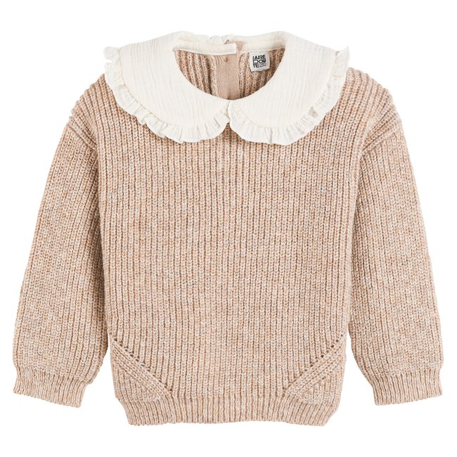 Peter Pan Collar Jumper in Fine Knit, beige marl, LA REDOUTE COLLECTIONS