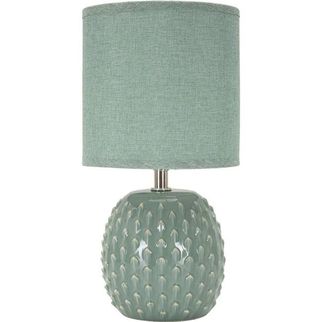 Lampe à poser céramique relief abat-jour tissu Couleur turquoise <span itemprop=