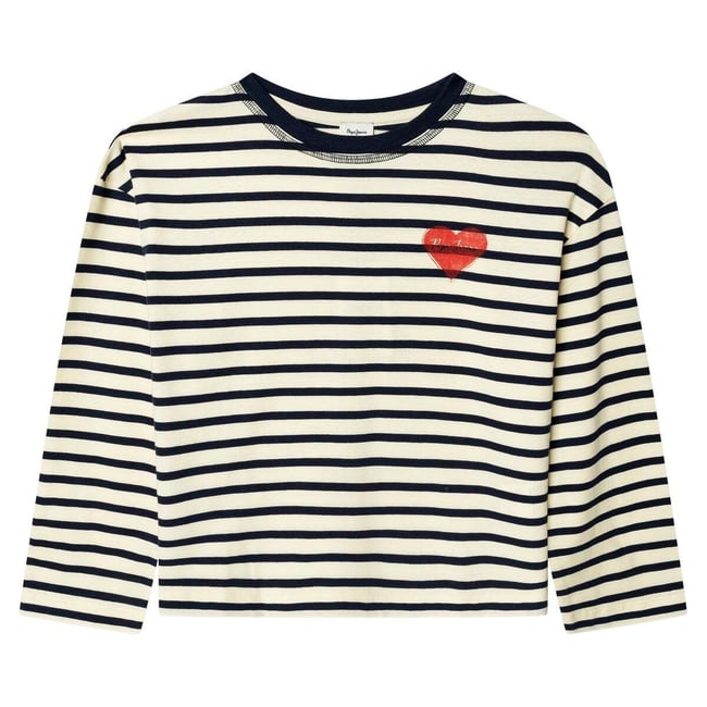 T-Shirt À Manches Longues À Rayures blanche mousse <span itemprop=